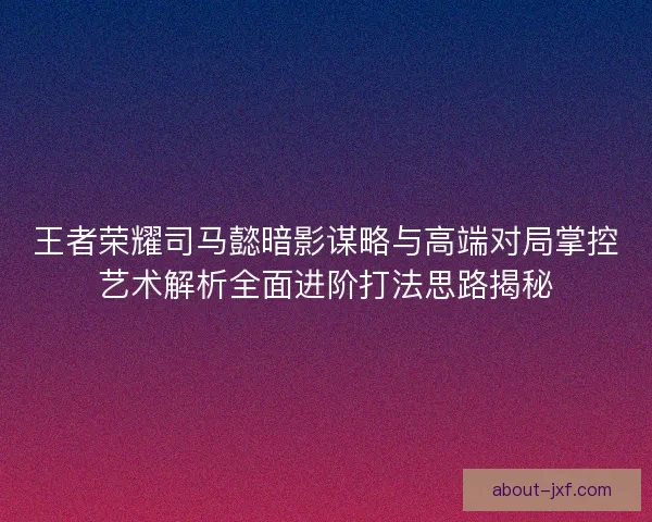王者荣耀司马懿暗影谋略与高端对局掌控艺术解析全面进阶打法思路揭秘